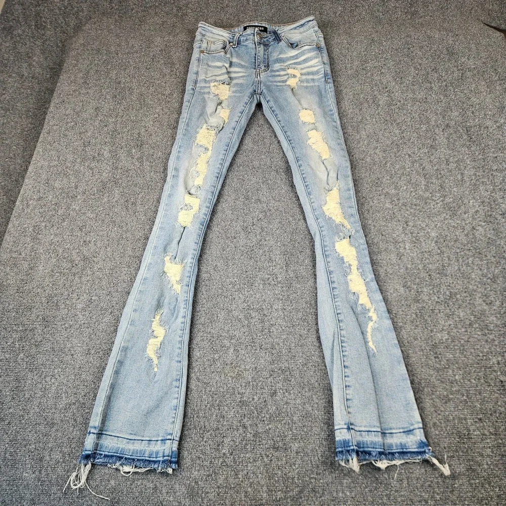 Pheelings Distressed Flare Jeans Light Wash Ripped Frayed Hem Mens Size 28